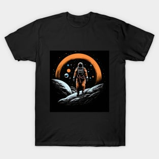 Spaceship Man: Celestial Journey Illustration T-Shirt